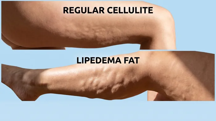 Comparação entre celulite comum e gordura de lipedema na perna